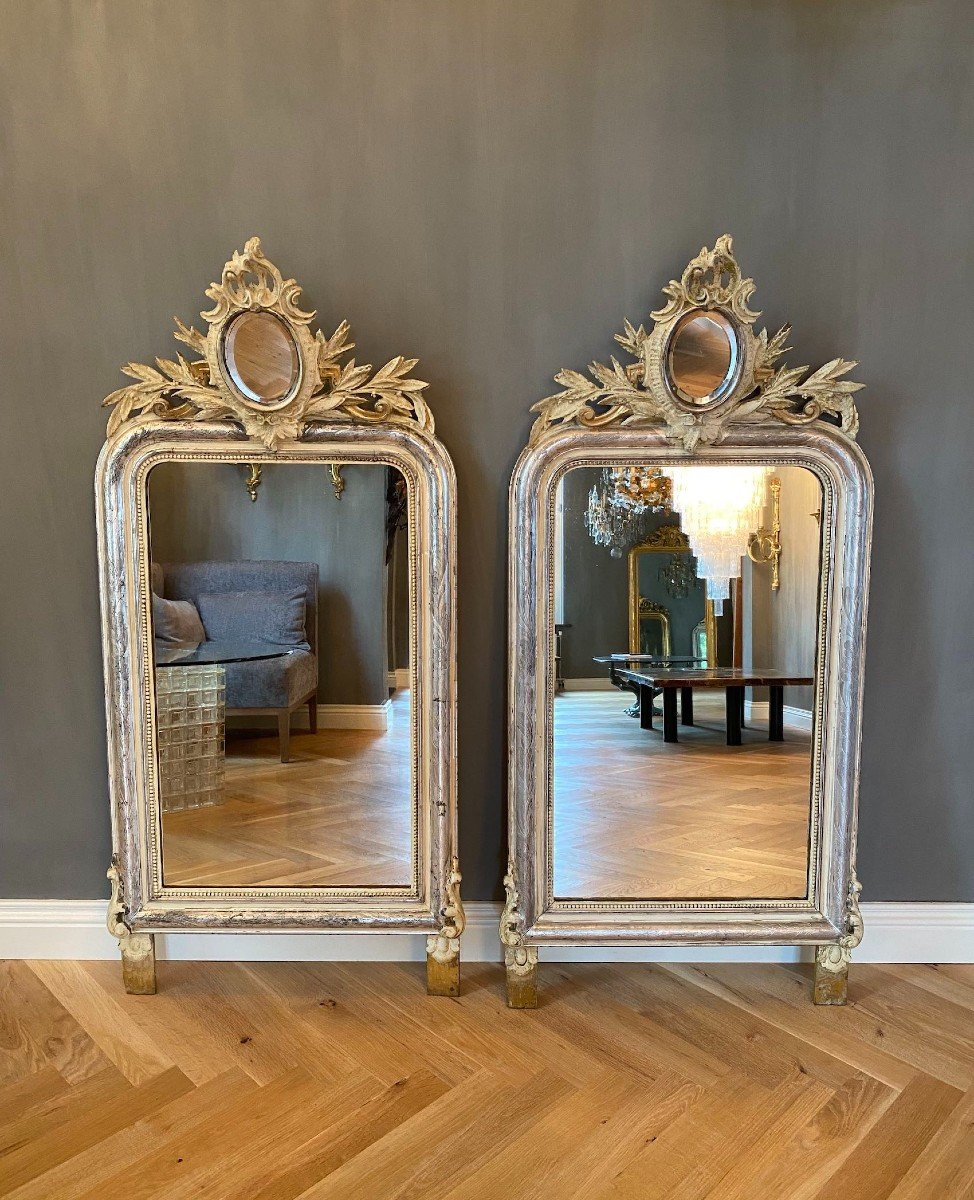 A Pair Of Gilded Silver Leaf Mirrors 19th Century