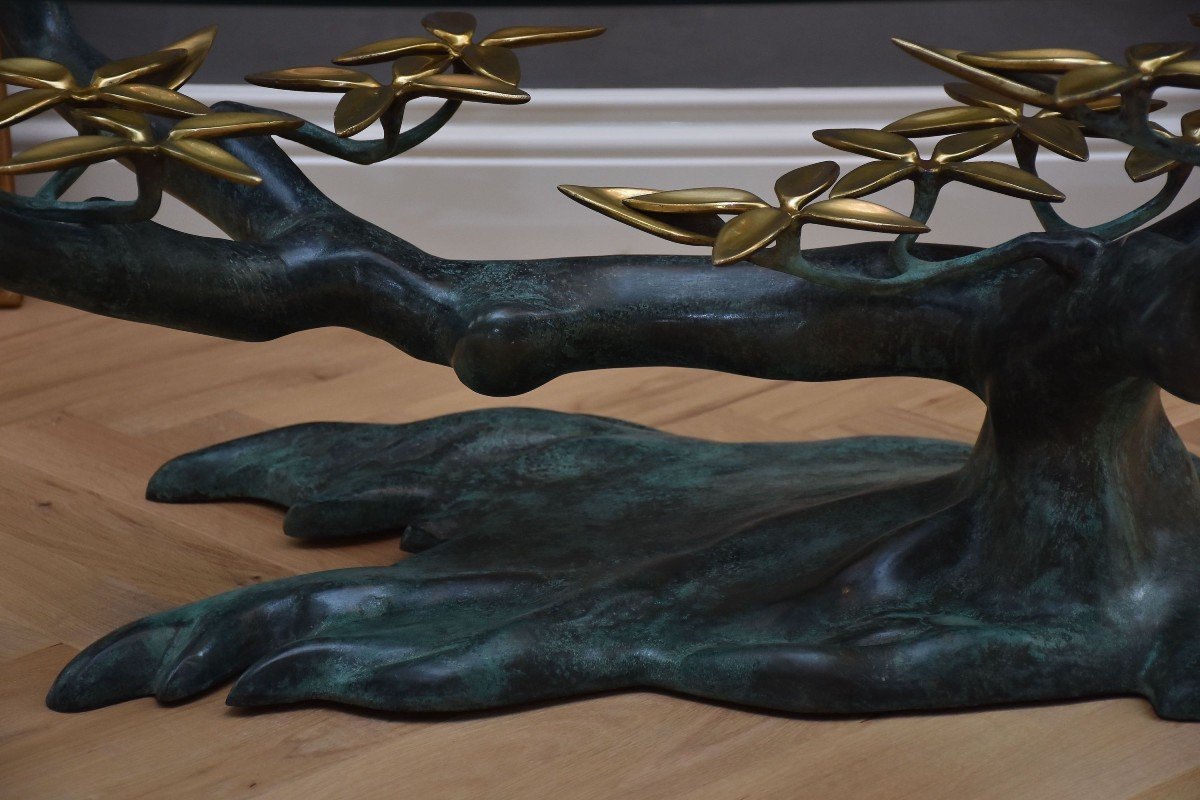 Coffee Table In Bronze And Glass 'bonsai' By Willy Daro-photo-2