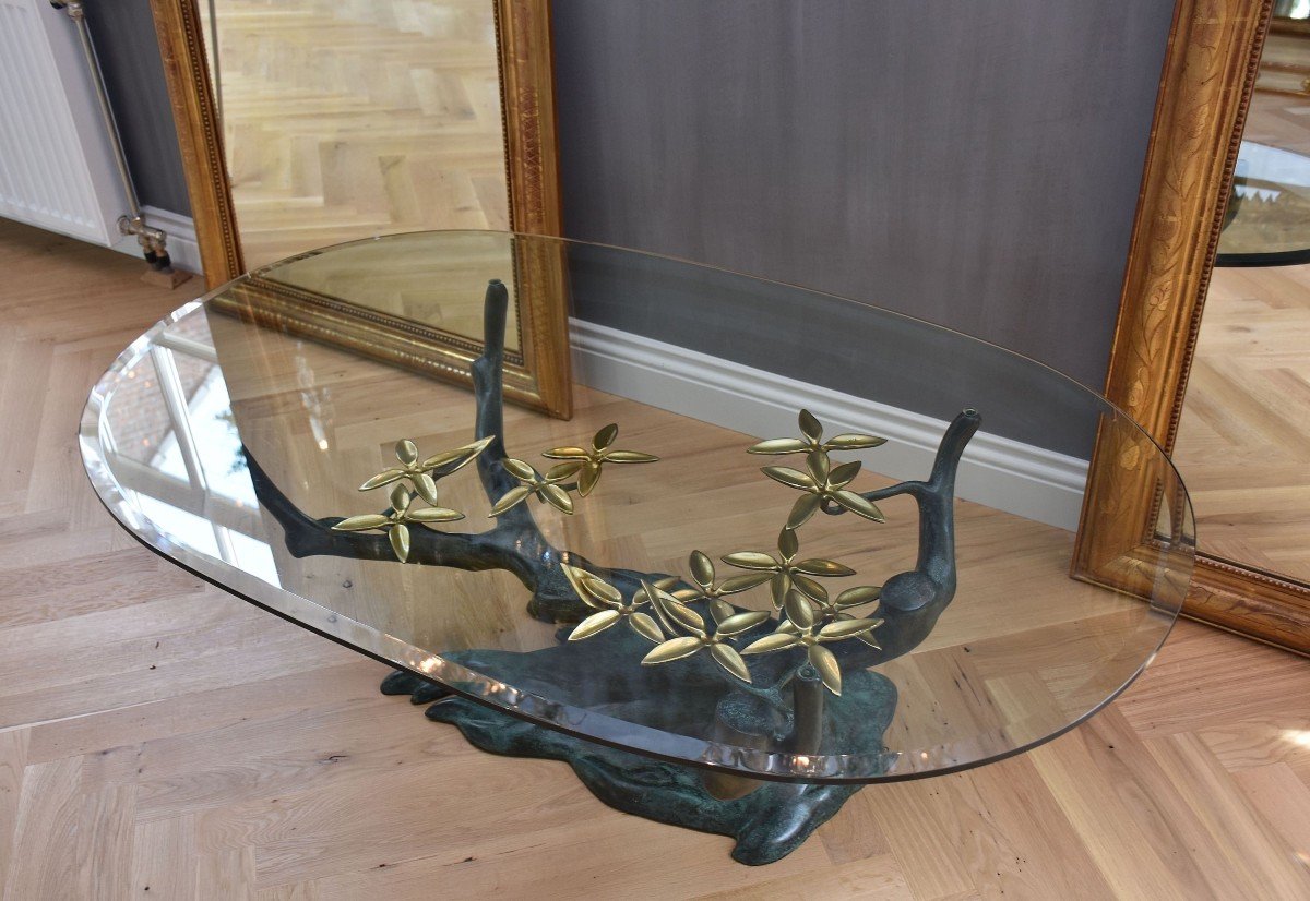 Coffee Table In Bronze And Glass 'bonsai' By Willy Daro-photo-3