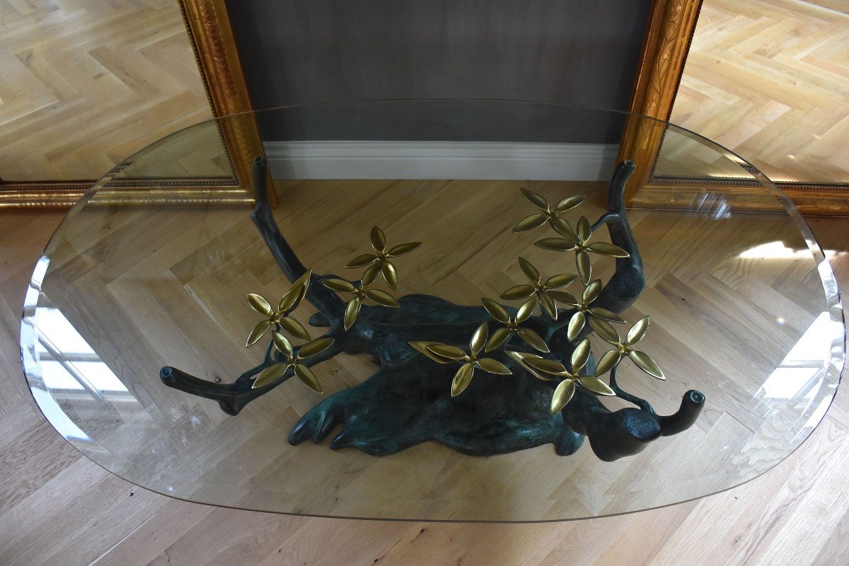 Coffee Table In Bronze And Glass 'bonsai' By Willy Daro-photo-4