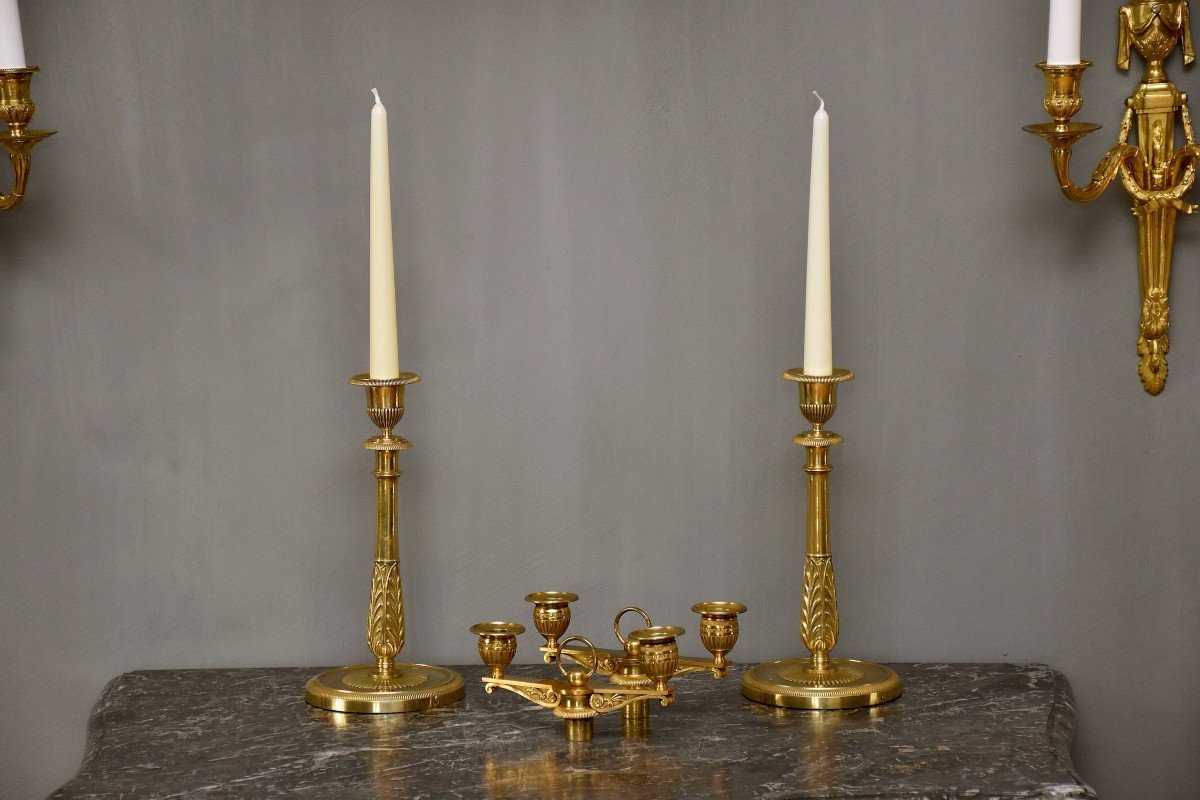 Pair Of Empire Candelabra In Gilt Bronze By Claude Galle-photo-2