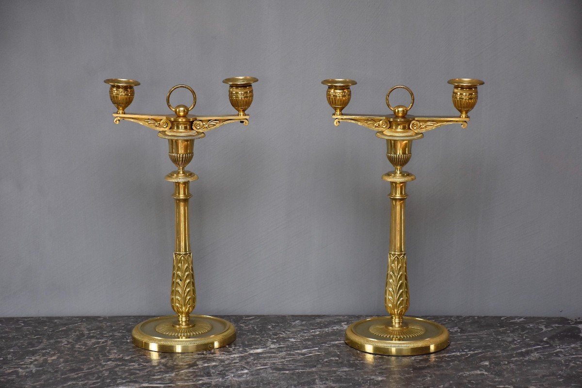 Pair Of Empire Candelabra In Gilt Bronze By Claude Galle-photo-4