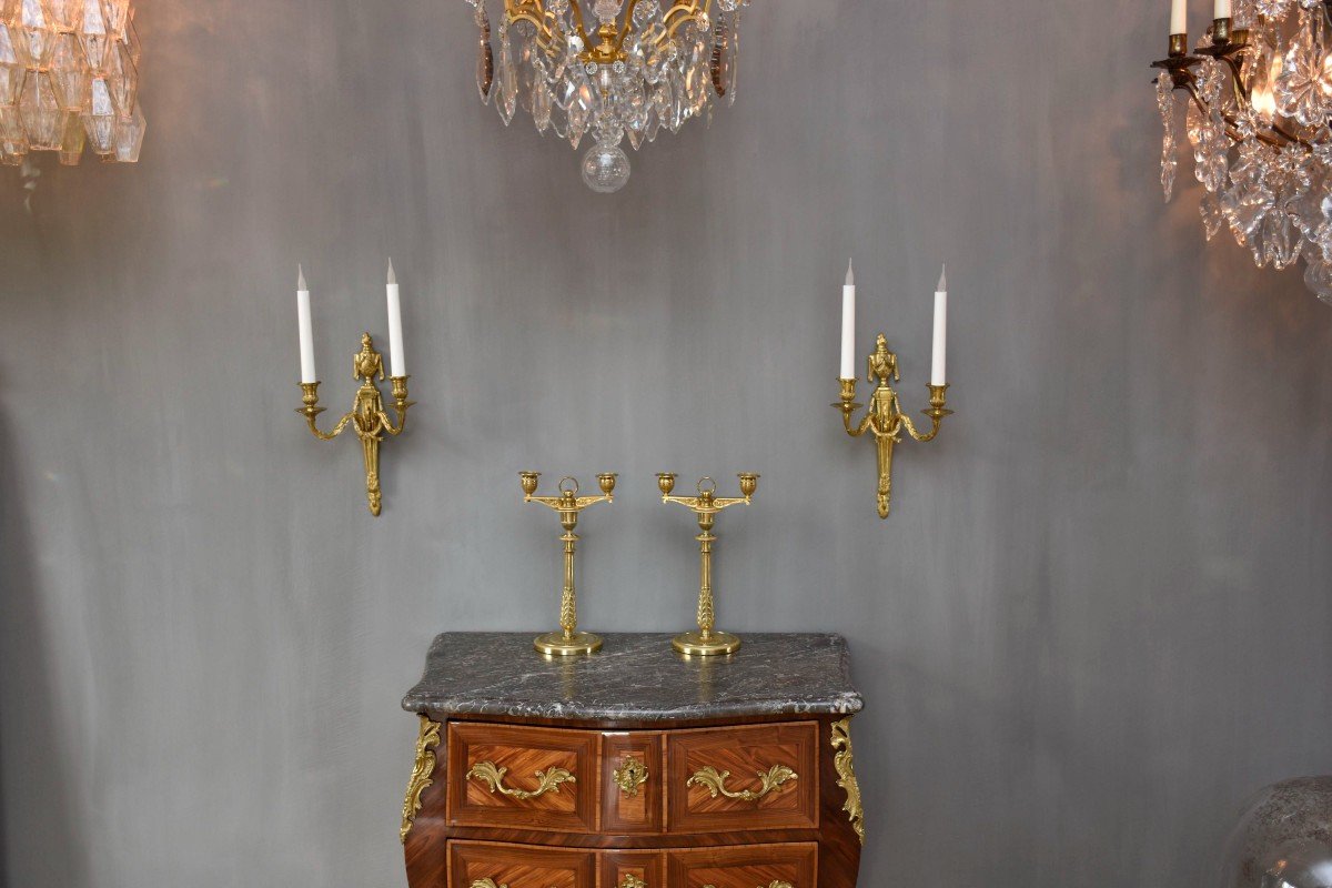 Pair Of Empire Candelabra In Gilt Bronze By Claude Galle-photo-2