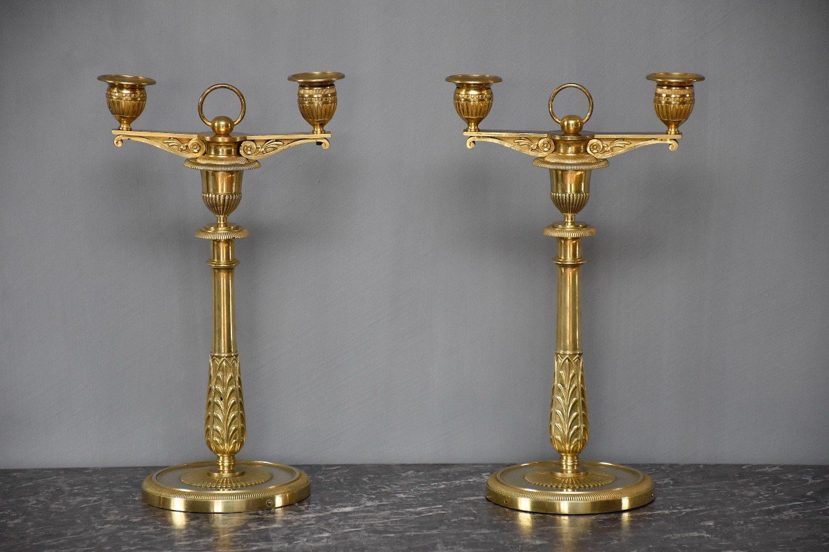 Pair Of Empire Candelabra In Gilt Bronze By Claude Galle-photo-5