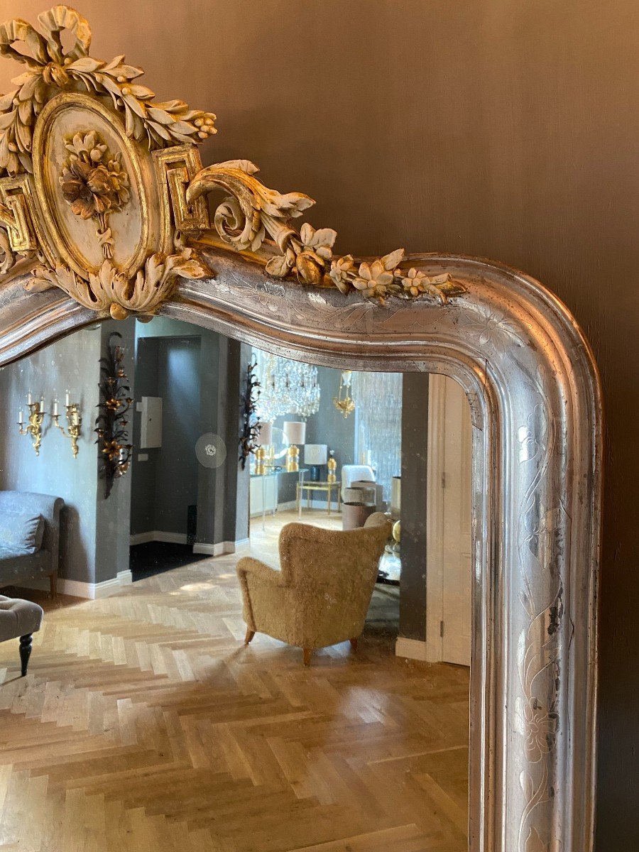 Grand Miroir à Feuilles d'Argent Louis-philippe Du XIXe Siècle-photo-2