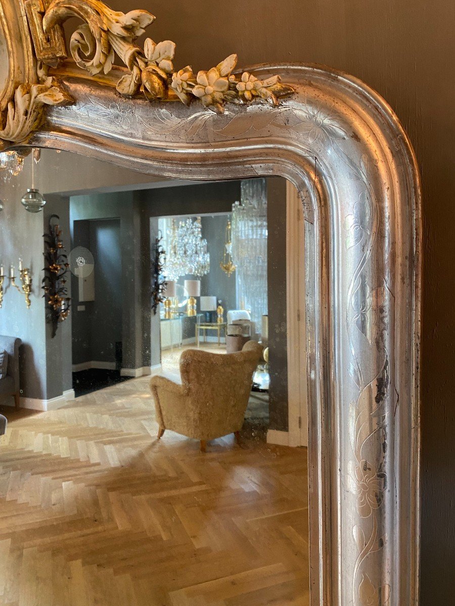 Grand Miroir à Feuilles d'Argent Louis-philippe Du XIXe Siècle-photo-3