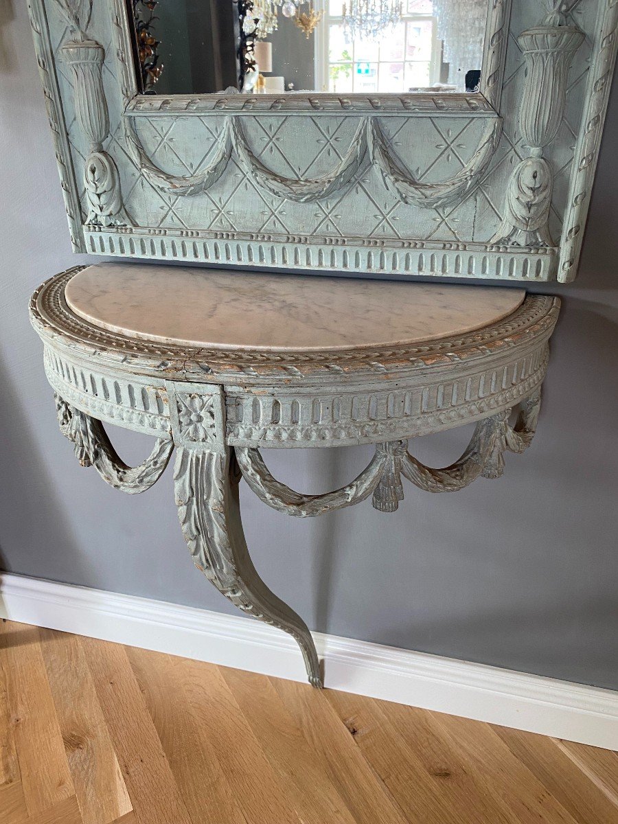 Light Blue Trumeau Mirror With Console, 19th Century-photo-3