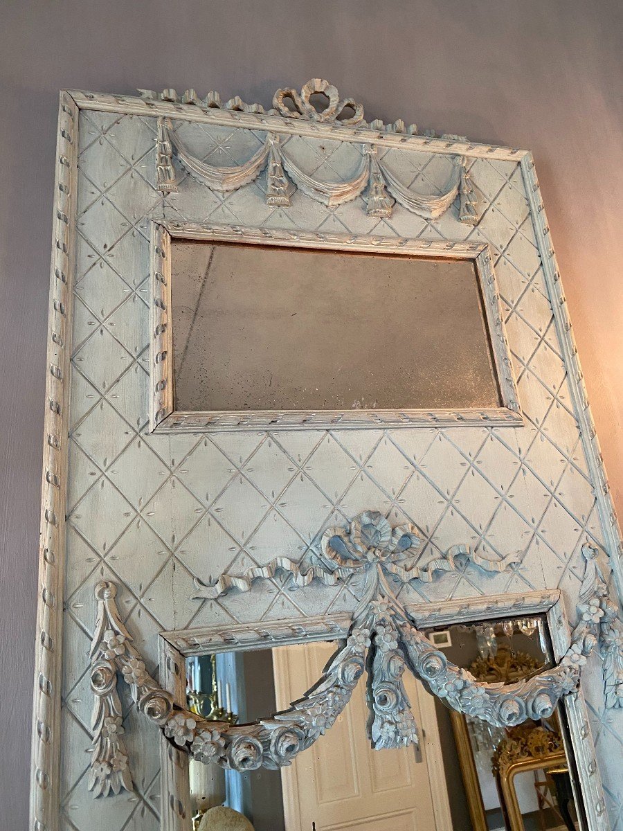 Miroir Trumeau Bleu Clair Avec Console, 19e Siècle-photo-4