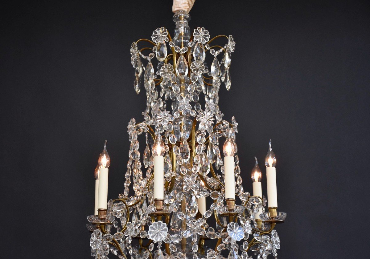 19th Century Rococo Style Brass And Crystal Chandelier-photo-3