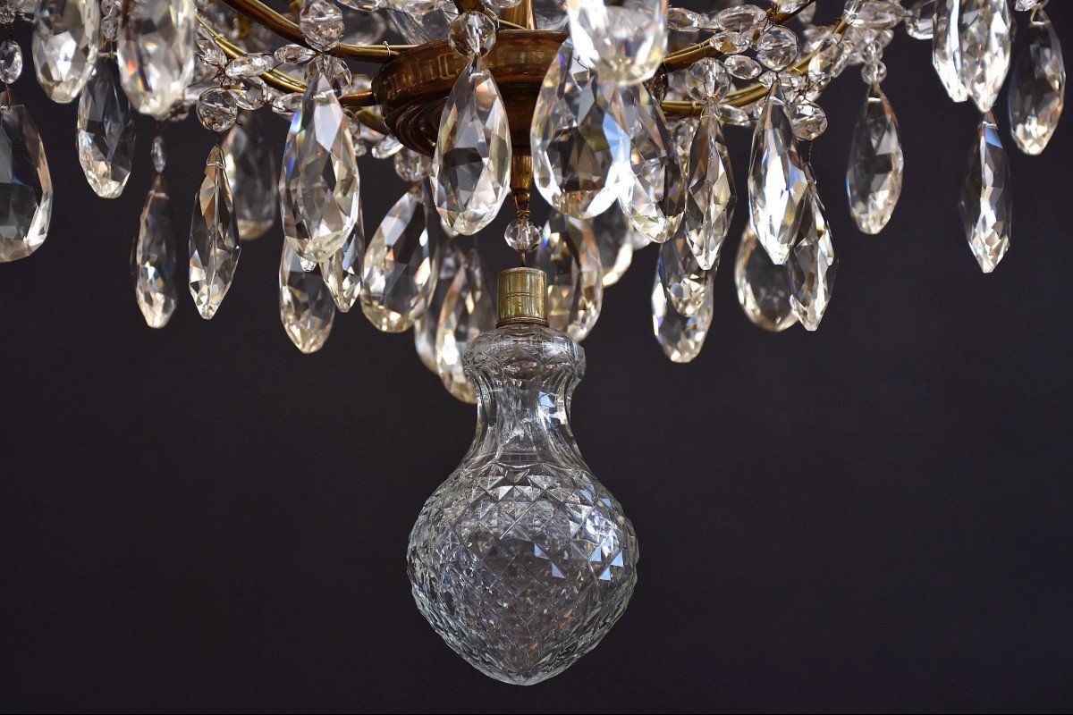19th Century Rococo Style Brass And Crystal Chandelier-photo-4