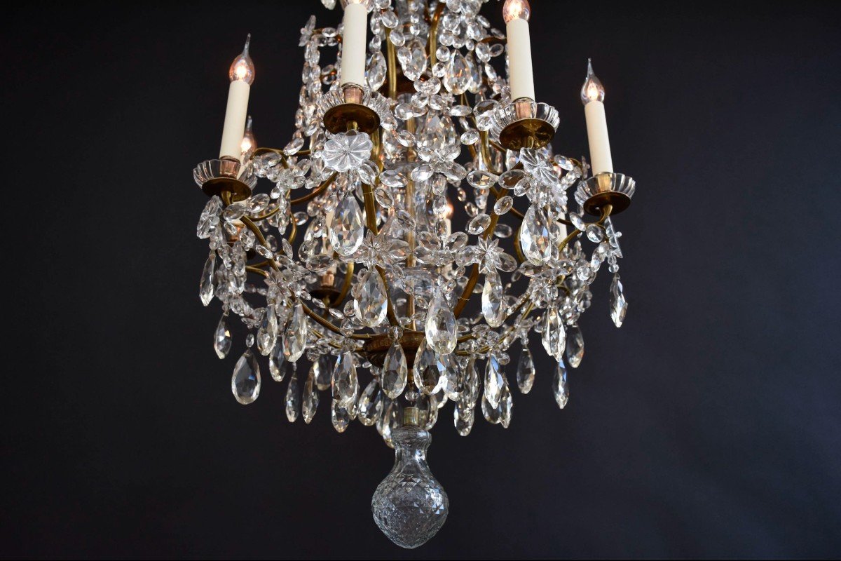 19th Century Rococo Style Brass And Crystal Chandelier-photo-5