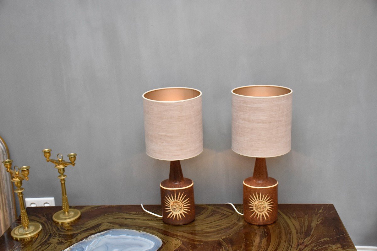 Pair Of Scandinavian Ceramic Table Lamps By Soholm Ca. 1960-photo-6