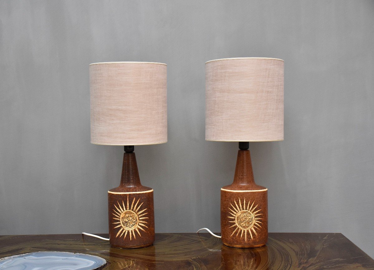 Pair Of Scandinavian Ceramic Table Lamps By Soholm Ca. 1960