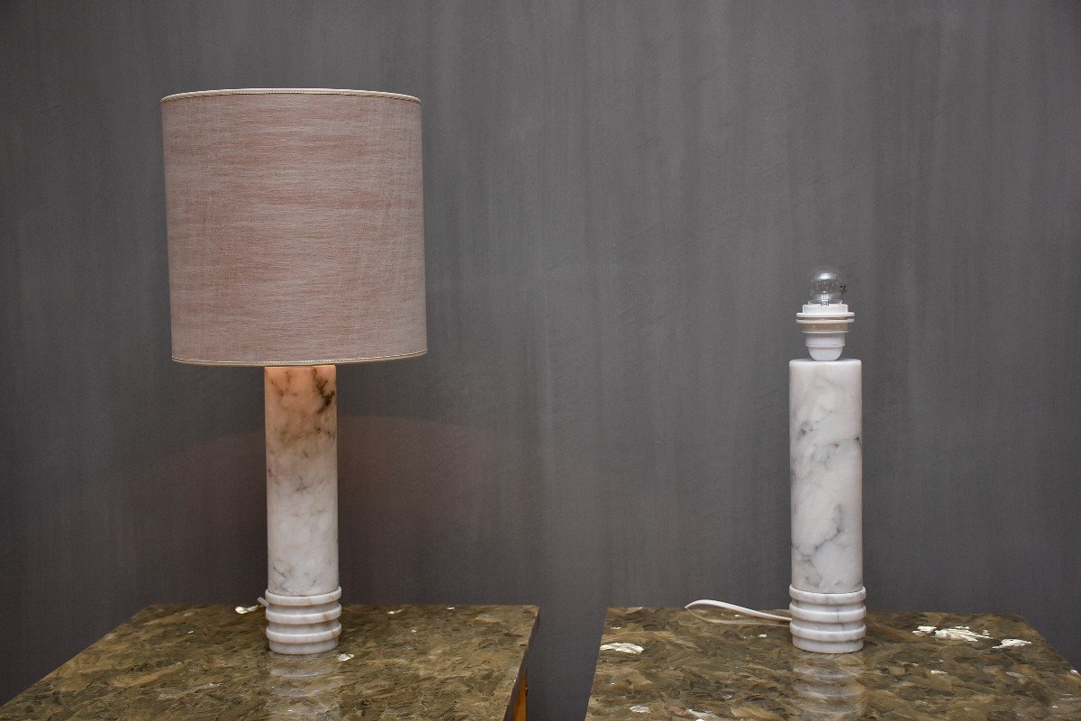 Pair Of Mid Century Swedish Carrara Marble Table Lamps-photo-3