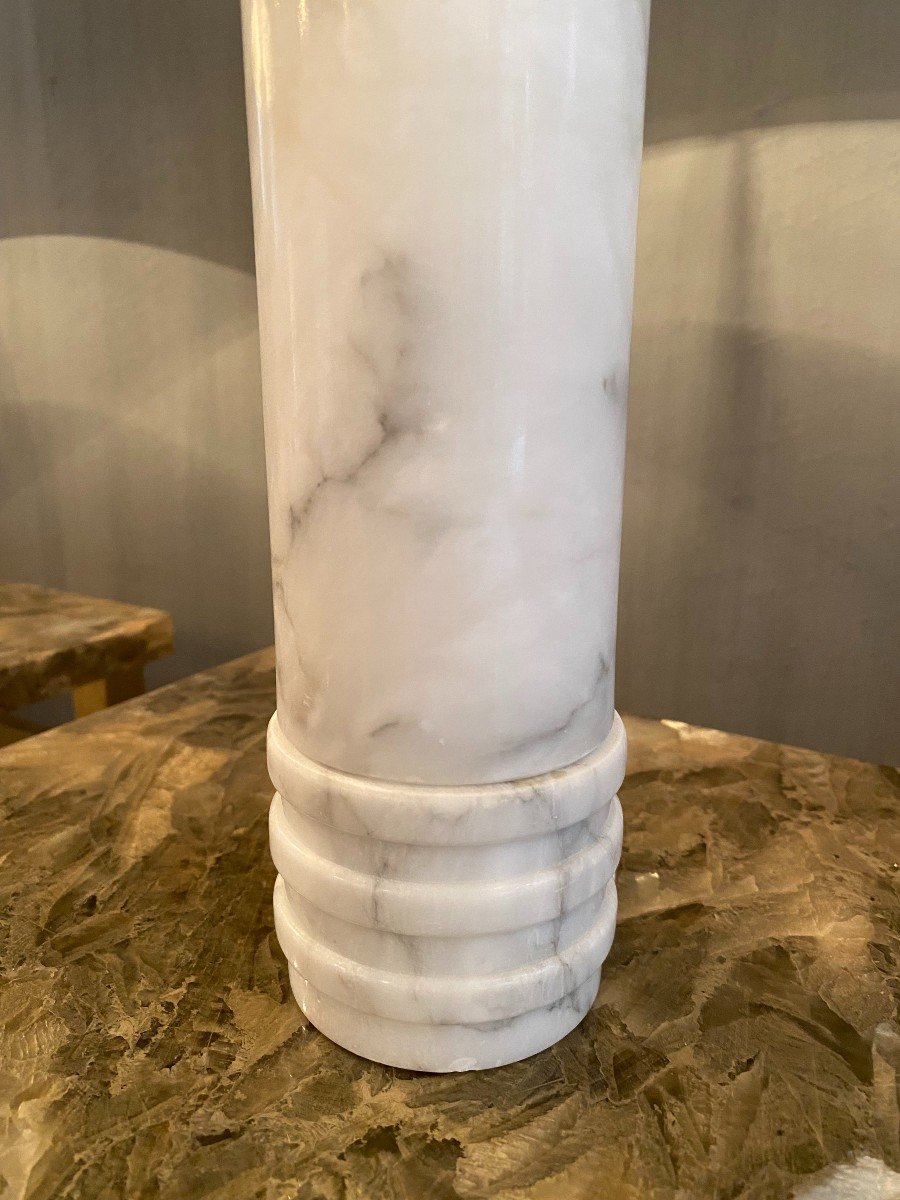 Pair Of Mid Century Swedish Carrara Marble Table Lamps-photo-5