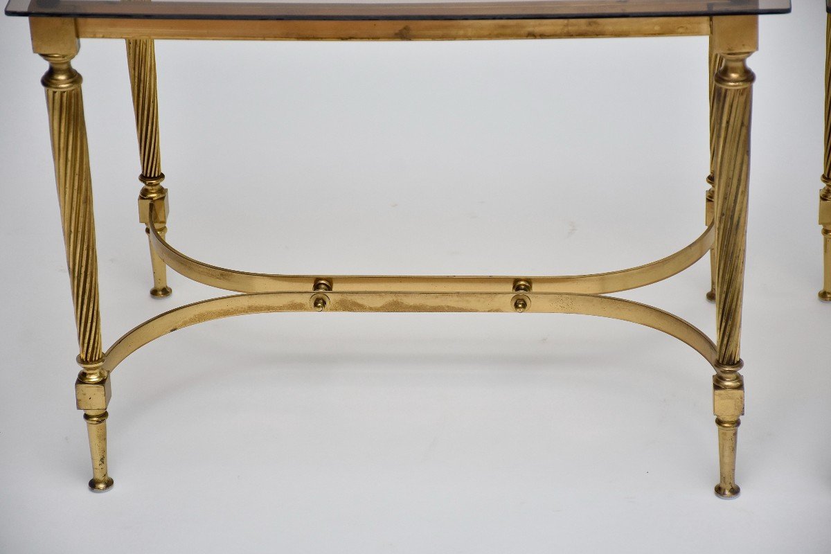 Pair Of Gilded Brass And Glass Side Tables, 1960-photo-3