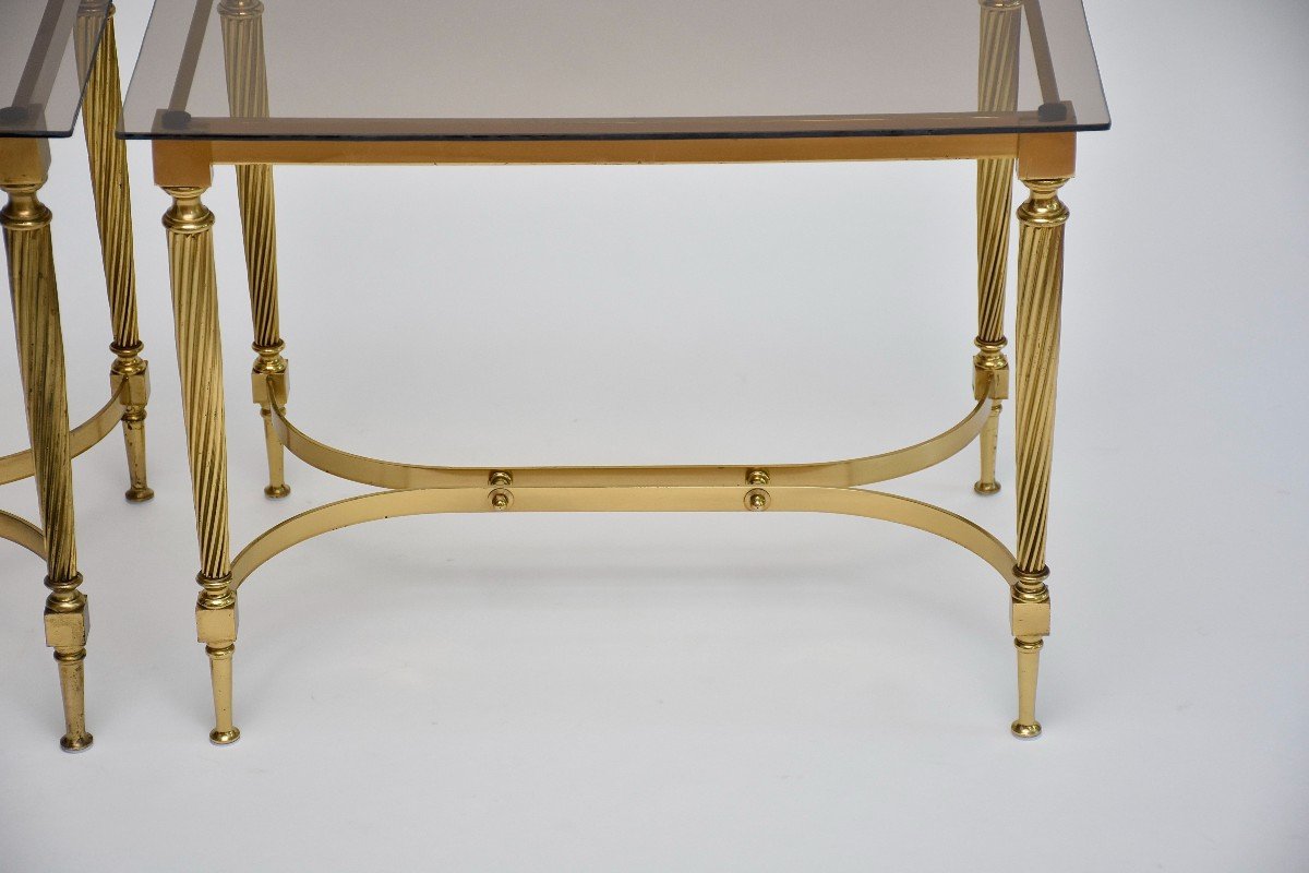 Pair Of Gilded Brass And Glass Side Tables, 1960-photo-4