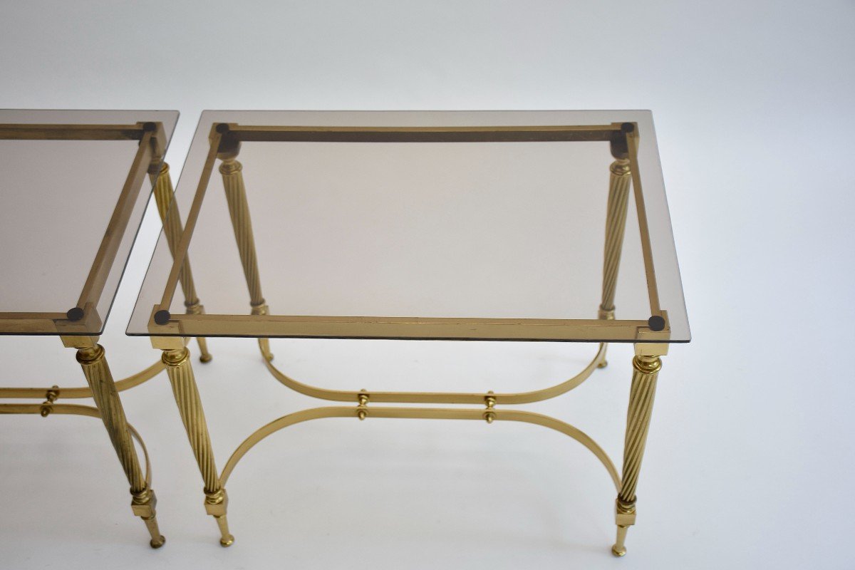 Pair Of Gilded Brass And Glass Side Tables, 1960-photo-5