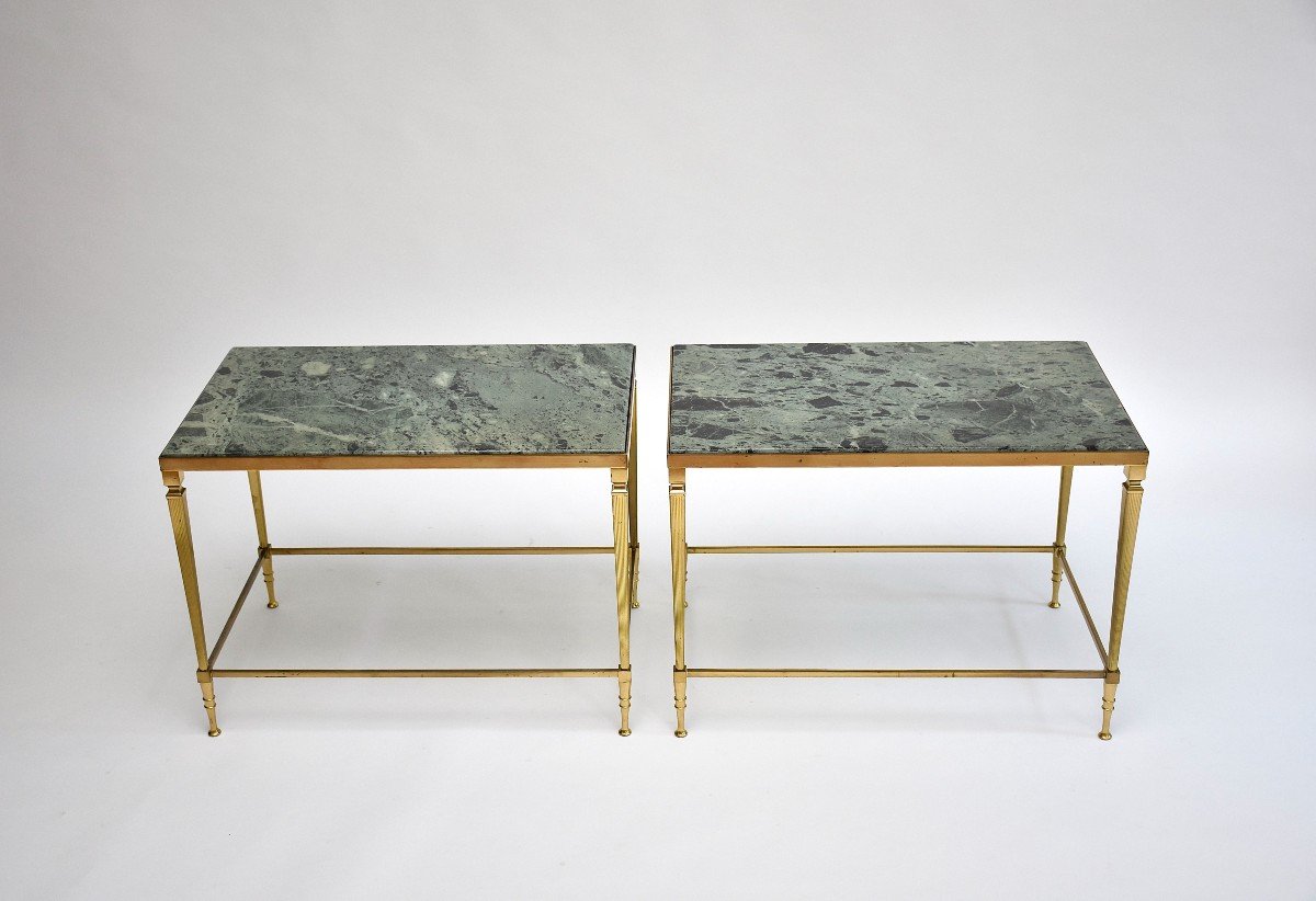 Pair Of Mid Century Gilt Brass And Marble Side Tables-photo-2