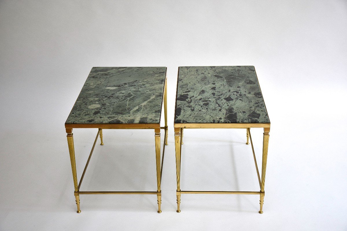 Pair Of Mid Century Gilt Brass And Marble Side Tables-photo-4