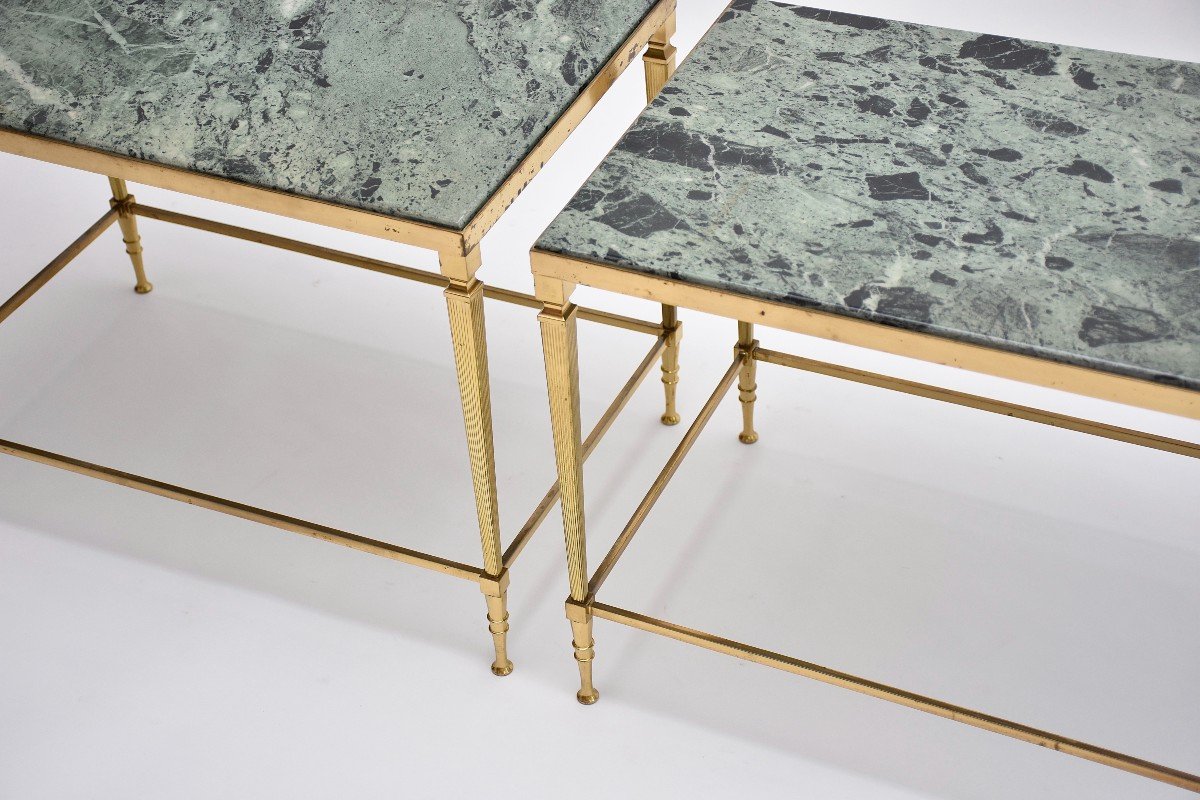 Pair Of Mid Century Gilt Brass And Marble Side Tables-photo-1