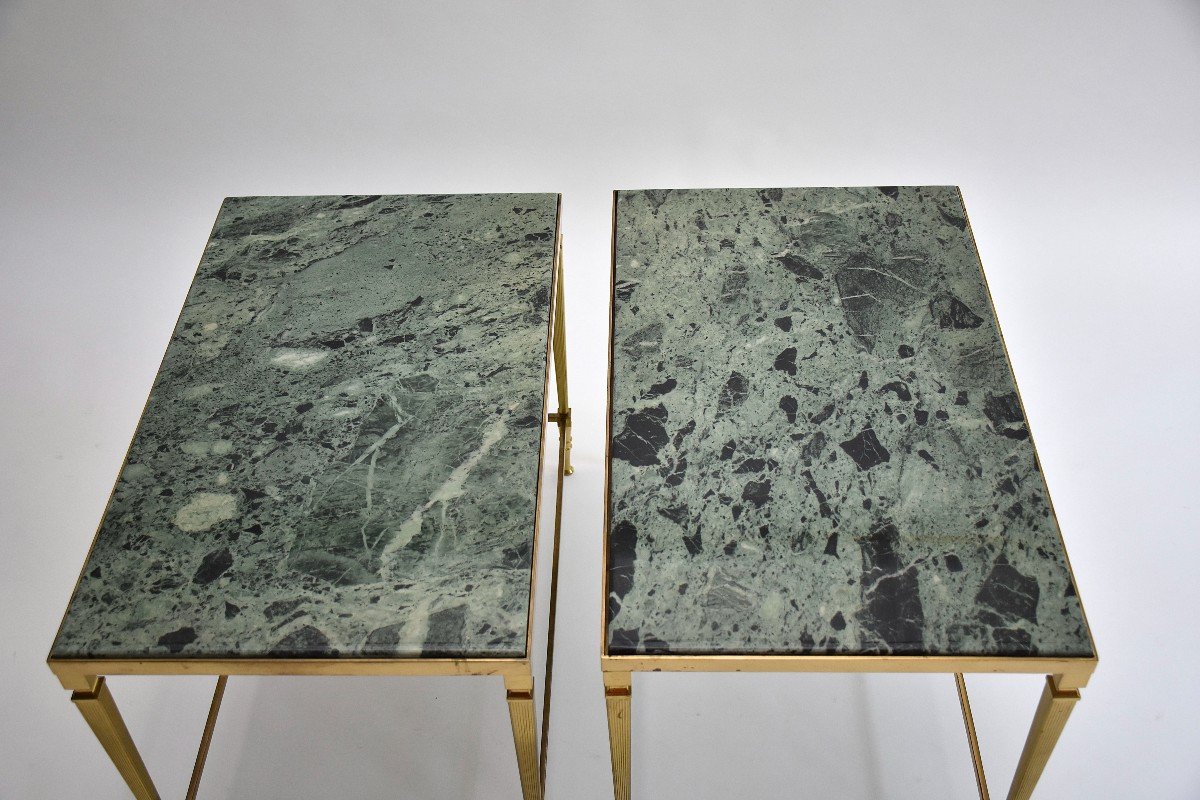 Pair Of Mid Century Gilt Brass And Marble Side Tables-photo-3