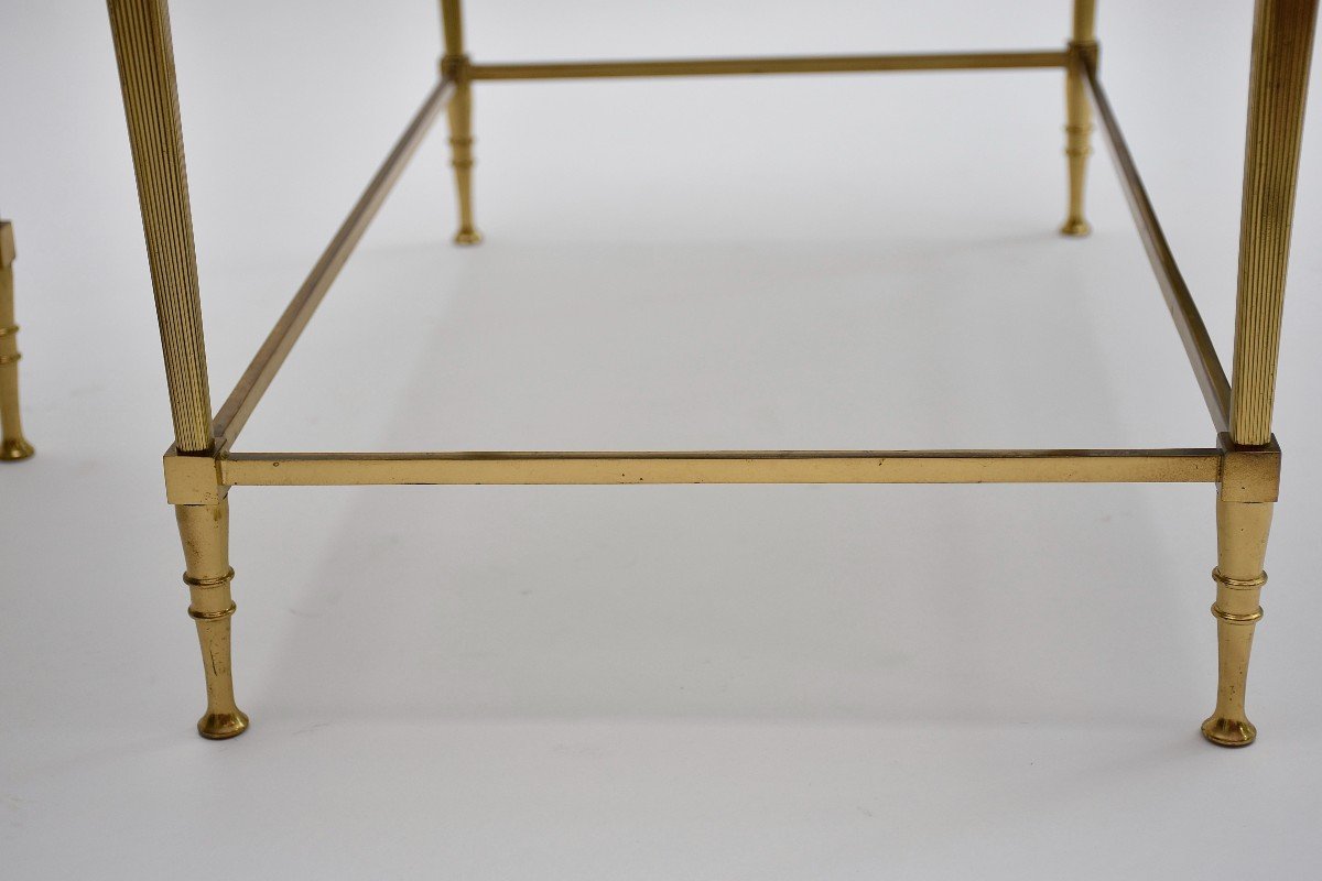 Pair Of Mid Century Gilt Brass And Marble Side Tables-photo-5