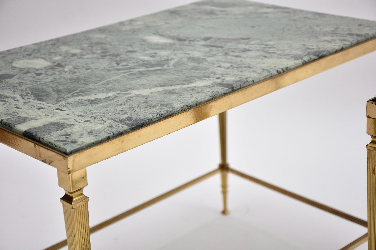 Pair Of Mid Century Gilt Brass And Marble Side Tables-photo-7