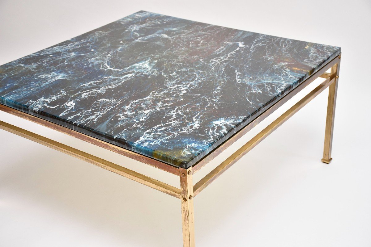 Mid Century Coffee Table, Composite Marble Look,  Circa 1970-photo-4