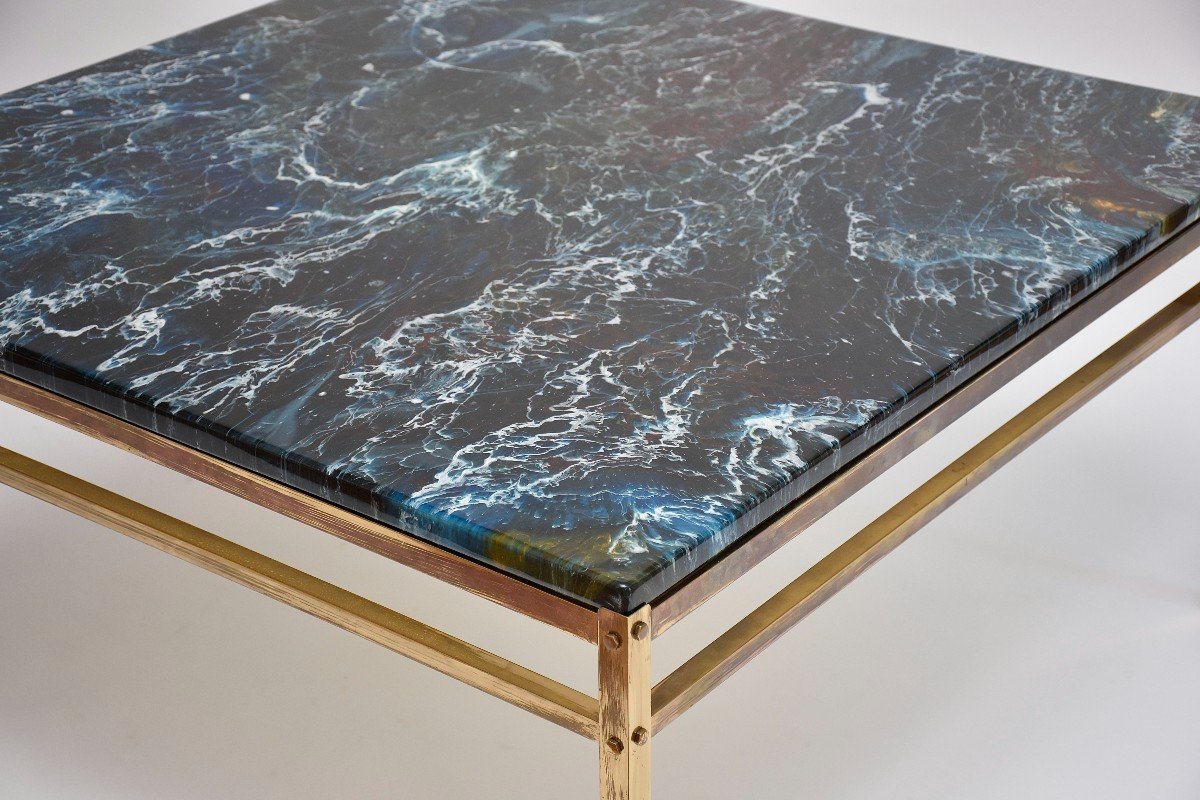 Mid Century Coffee Table, Composite Marble Look,  Circa 1970-photo-1