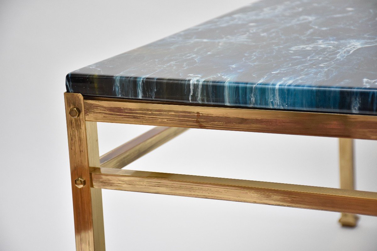 Mid Century Coffee Table, Composite Marble Look,  Circa 1970-photo-4