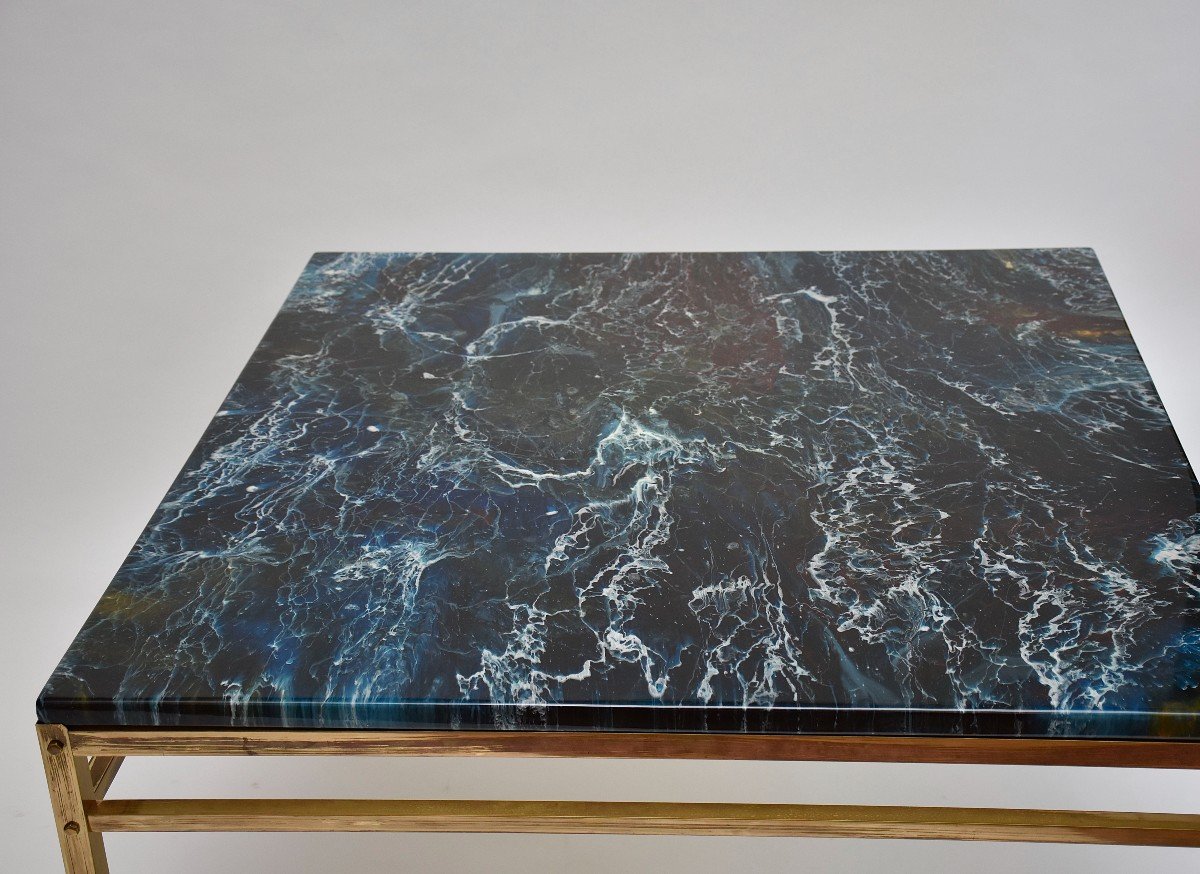 Mid Century Coffee Table, Composite Marble Look,  Circa 1970-photo-5