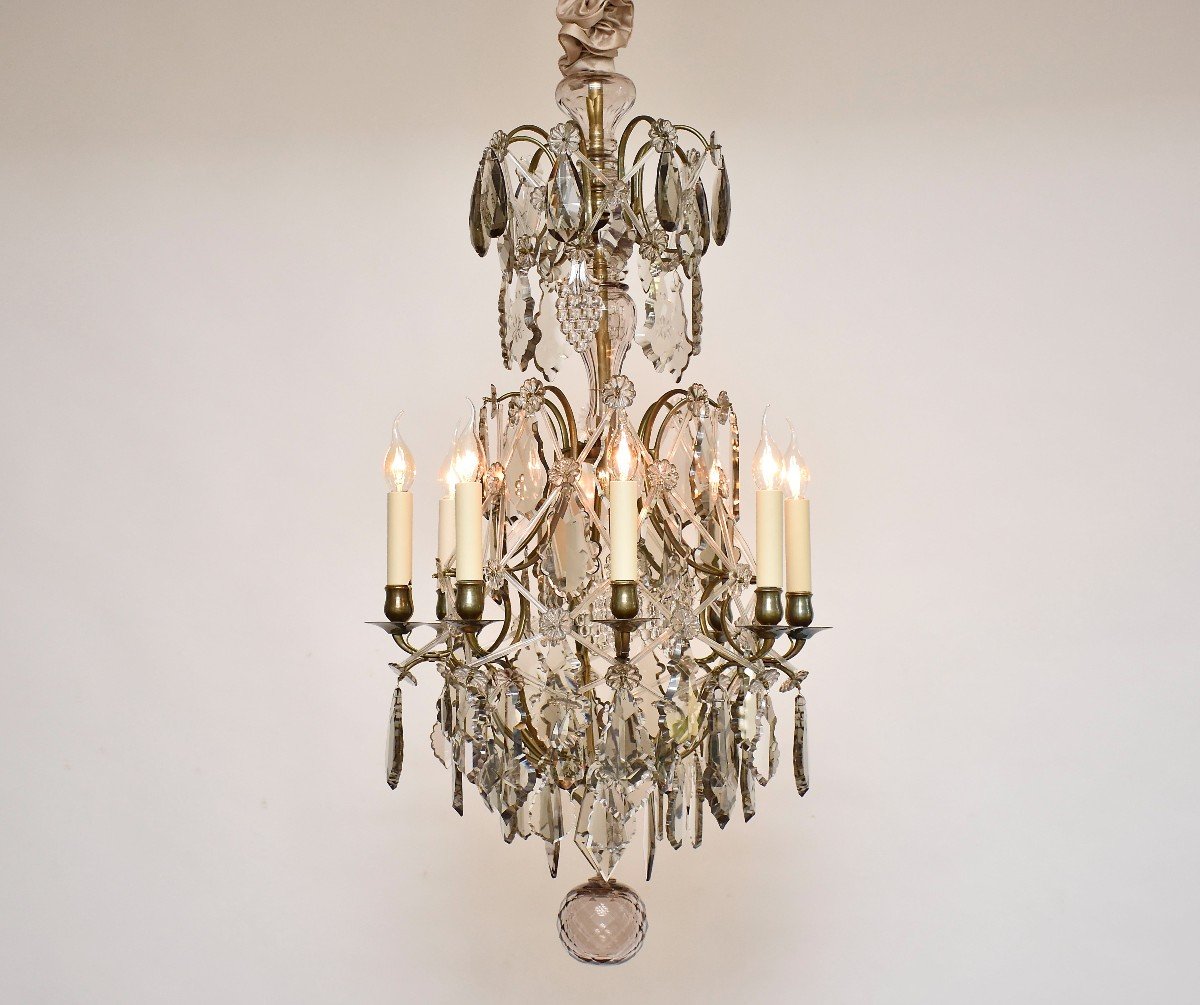 Late 19th Century Brass And Crystal Chandelier, Rococo Style-photo-2