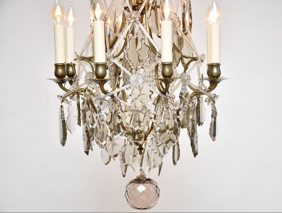 Late 19th Century Brass And Crystal Chandelier, Rococo Style-photo-4