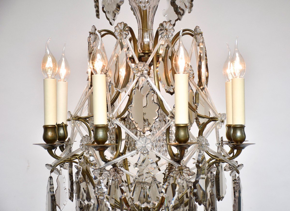 Late 19th Century Brass And Crystal Chandelier, Rococo Style-photo-2