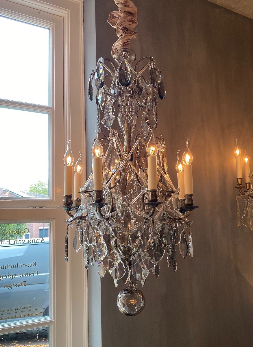 Late 19th Century Brass And Crystal Chandelier, Rococo Style