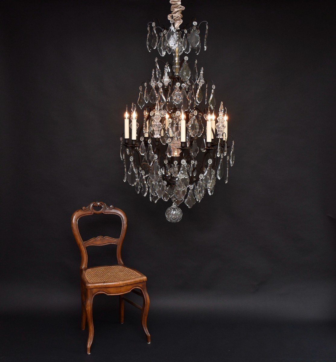 Grand Lustre Cage En Bronze Et Cristal De Baccarat, Louis XV Style-photo-3