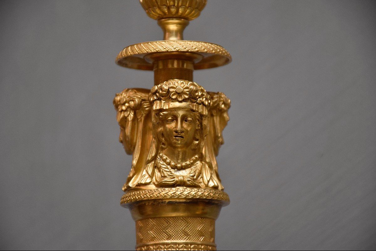 A Pair Of Gilt Bronze French Candlesticks, 19th Century-photo-1