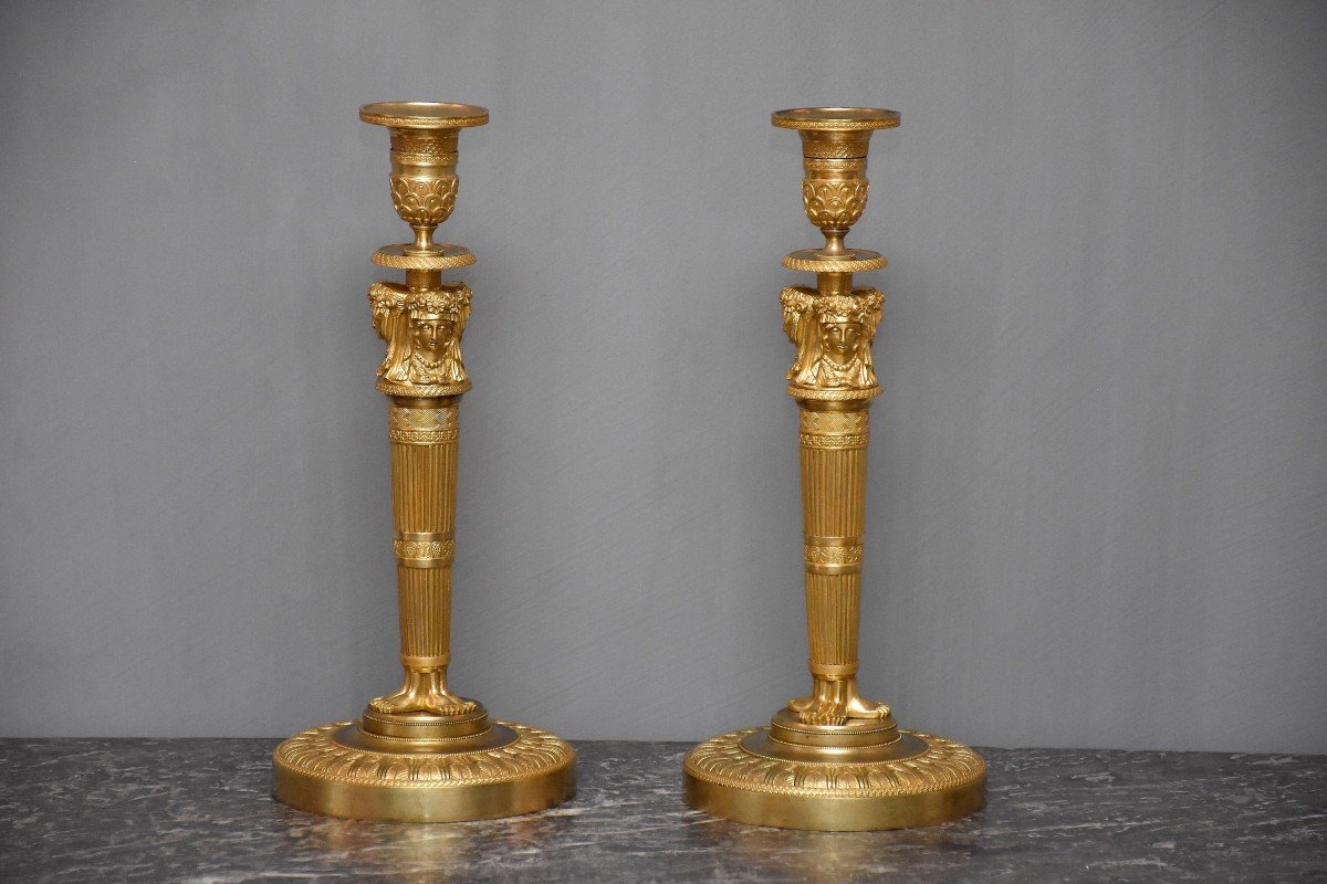 A Pair Of Gilt Bronze French Candlesticks, 19th Century