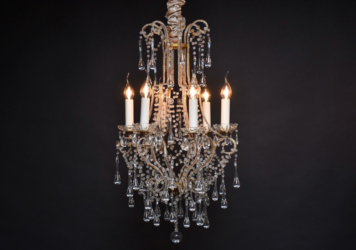 Pair Of Italian Beaded Crystal Chandeliers-photo-2