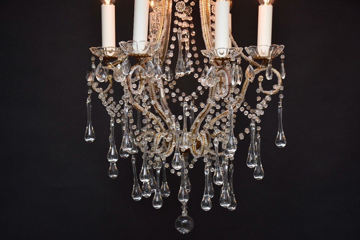 Pair Of Italian Beaded Crystal Chandeliers-photo-3