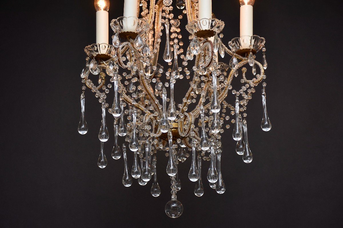 Pair Of Italian Beaded Crystal Chandeliers-photo-4