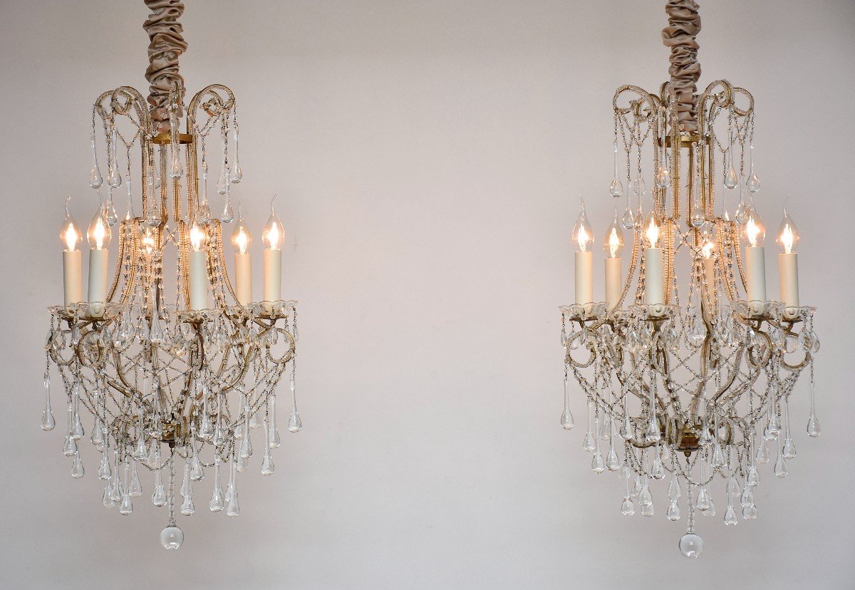 Pair Of Italian Beaded Crystal Chandeliers-photo-2