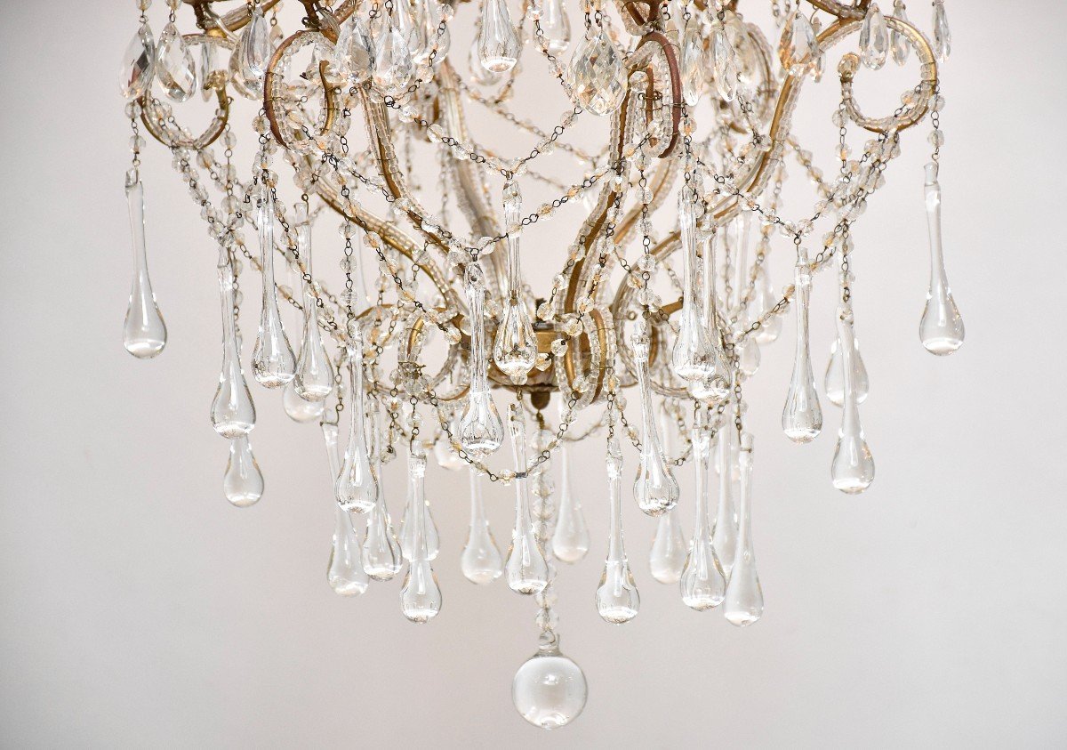 Pair Of Italian Beaded Crystal Chandeliers-photo-3