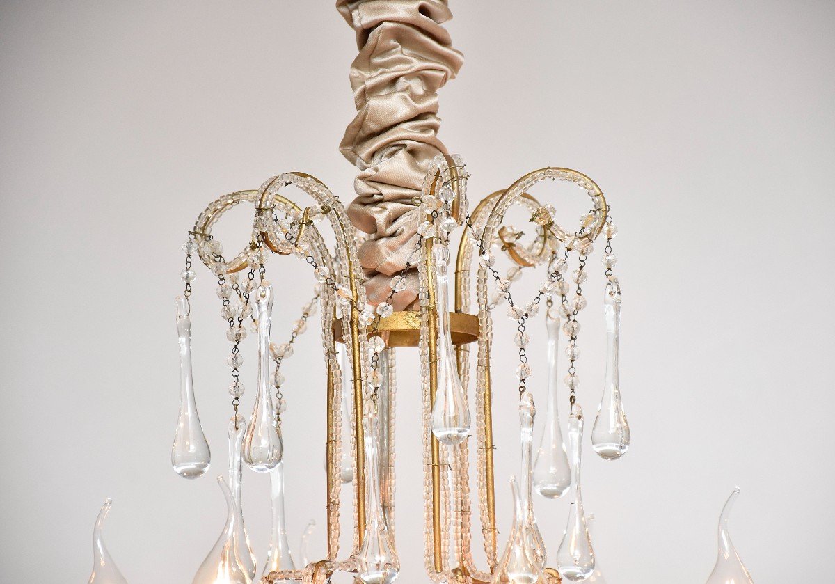 Pair Of Italian Beaded Crystal Chandeliers-photo-4