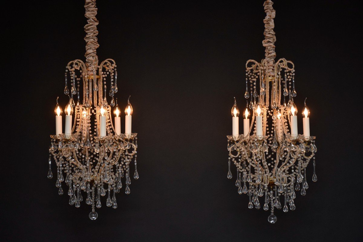 Pair Of Italian Beaded Crystal Chandeliers