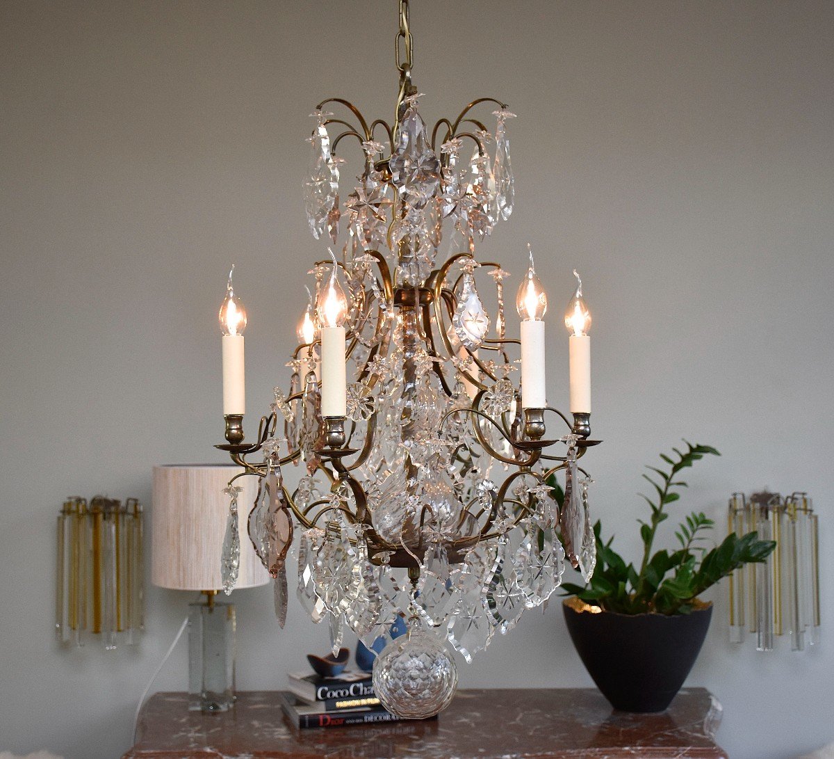 Rococo Style Crystal And Brass Chandelier, Circa 1900-photo-2