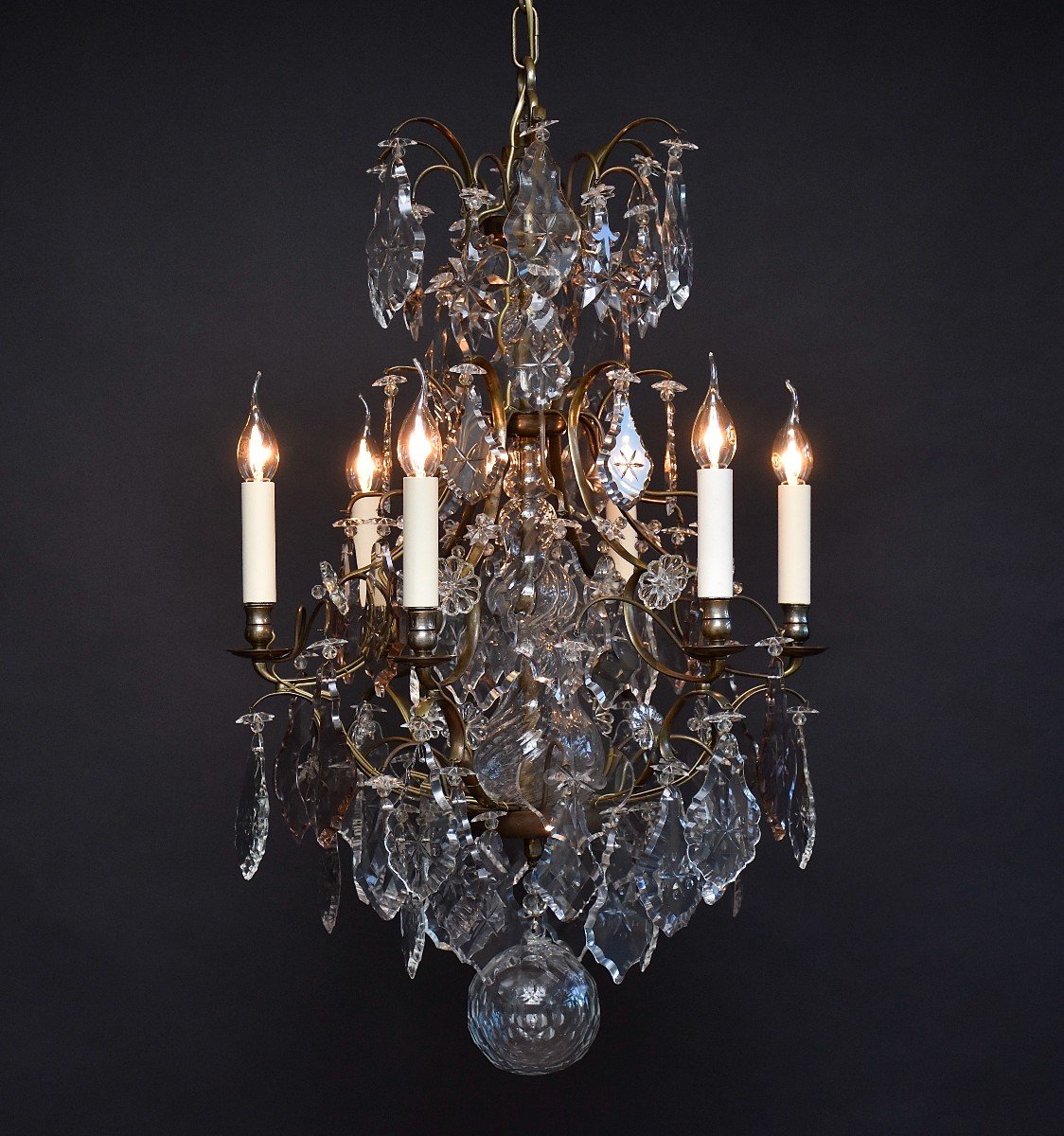 Rococo Style Crystal And Brass Chandelier, Circa 1900