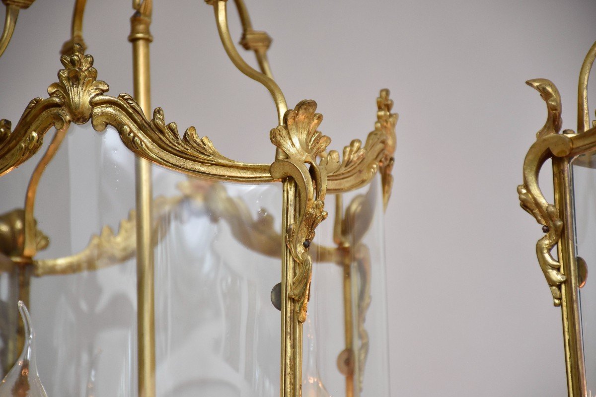 Pair Of Late 19th Century Gilt Bronze Lanterns-photo-2