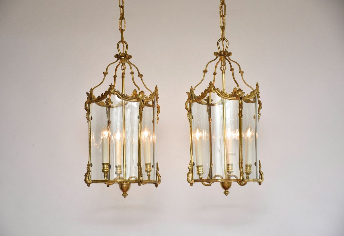 Pair Of Late 19th Century Gilt Bronze Lanterns-photo-3